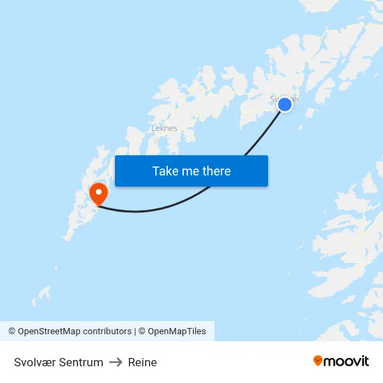 Svolvær Sentrum to Reine map
