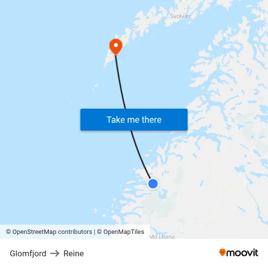 Glomfjord to Reine map