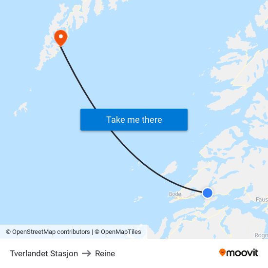 Tverlandet Stasjon to Reine map