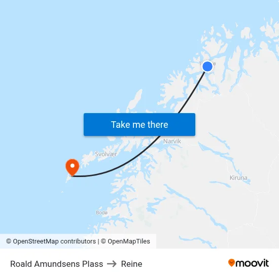 Roald Amundsens Plass to Reine map
