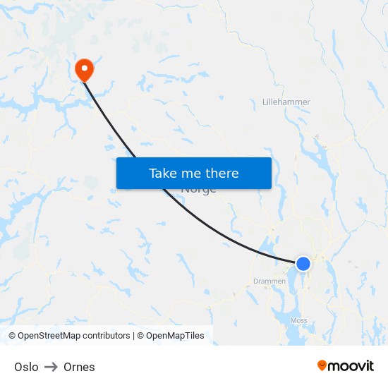 Oslo to Ornes map