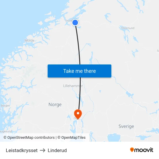 Leistadkrysset to Linderud map