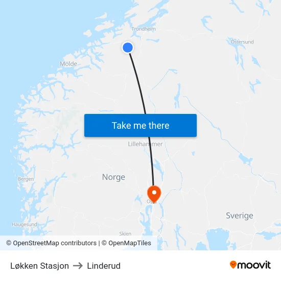 Løkken Stasjon to Linderud map