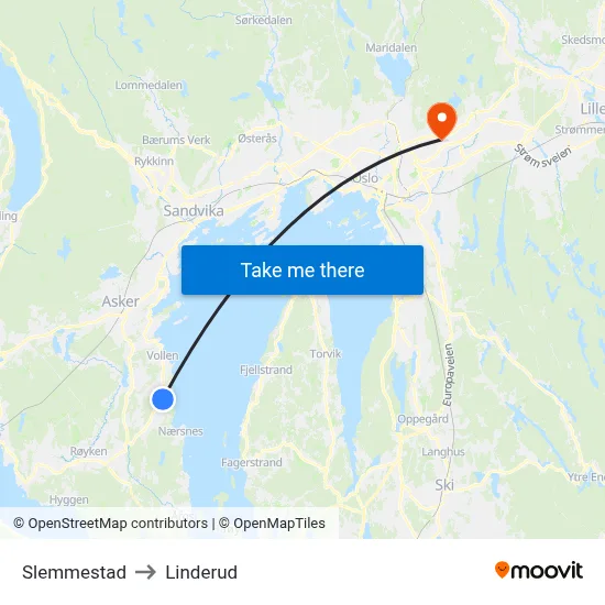 Slemmestad to Linderud map