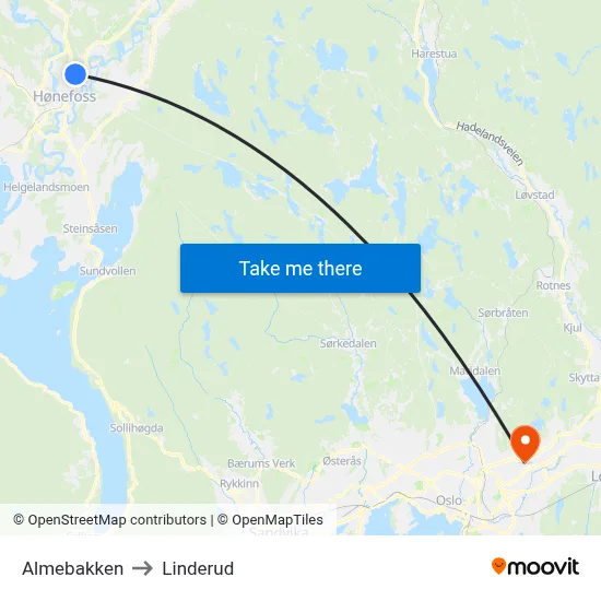 Almebakken to Linderud map