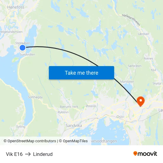 Vik E16 to Linderud map