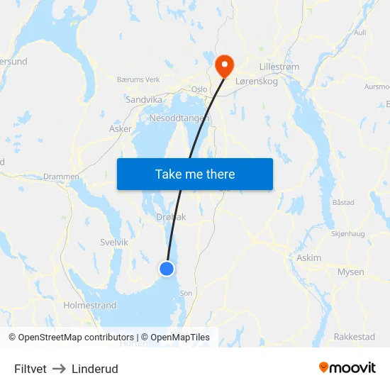 Filtvet to Linderud map