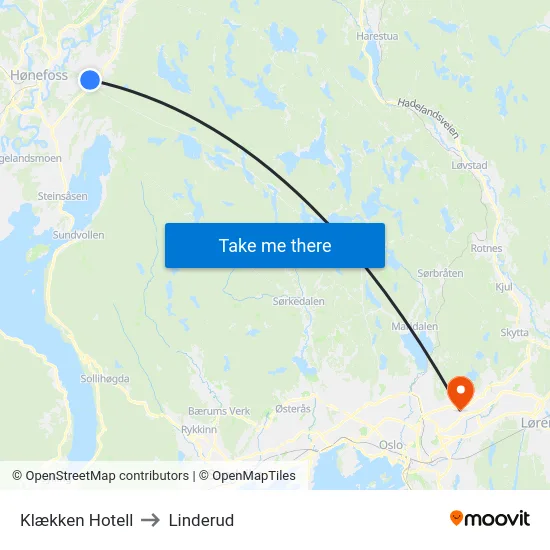 Klækken Hotell to Linderud map