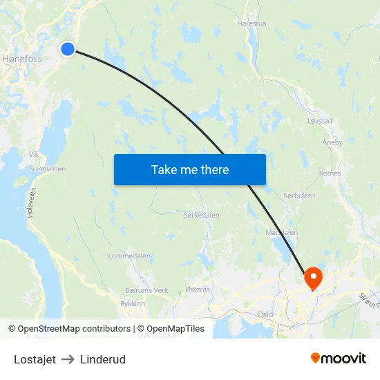 Lostajet to Linderud map