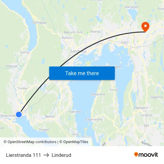 Lierstranda 111 to Linderud map