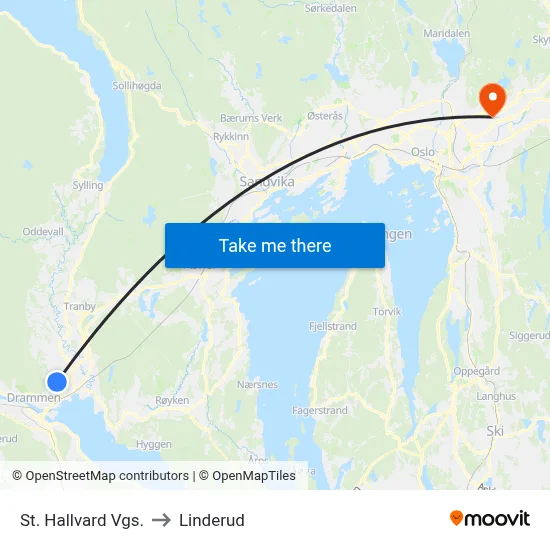 St. Hallvard Vgs. to Linderud map