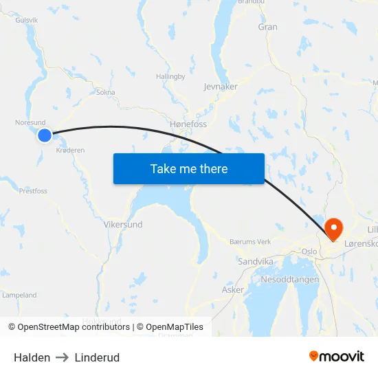 Halden to Linderud map