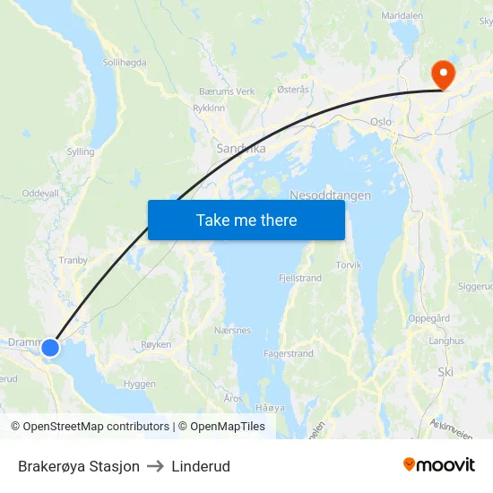 Brakerøya Stasjon to Linderud map