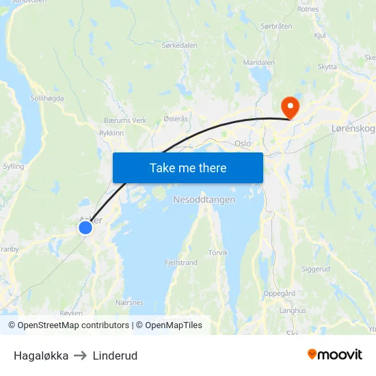 Hagaløkka to Linderud map
