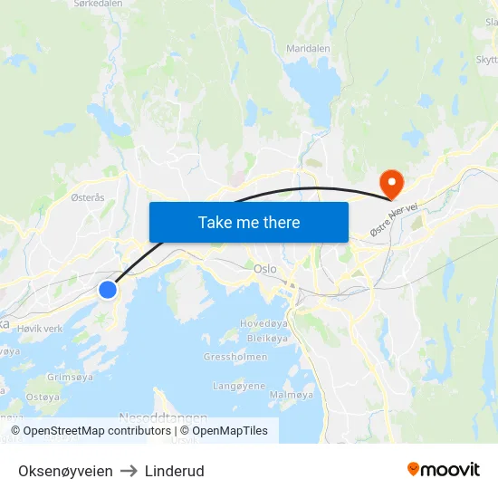 Oksenøyveien to Linderud map