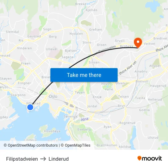 Filipstadveien to Linderud map