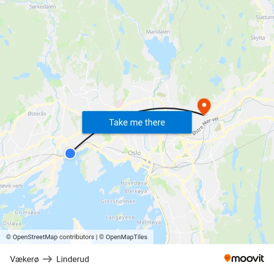 Vækerø to Linderud map