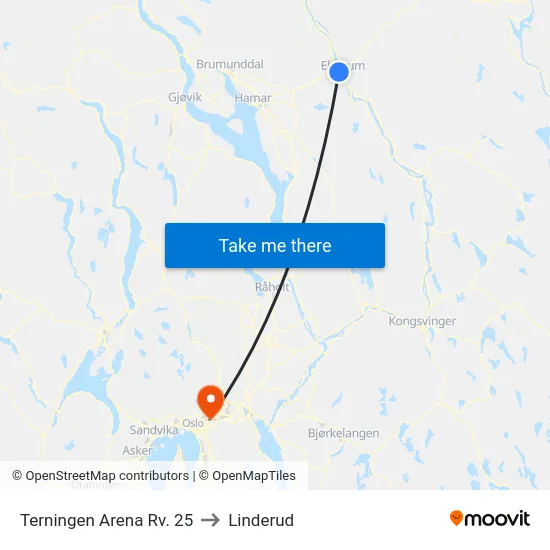 Terningen Arena Rv. 25 to Linderud map
