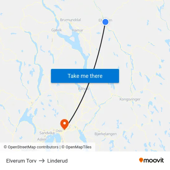 Elverum Torv to Linderud map