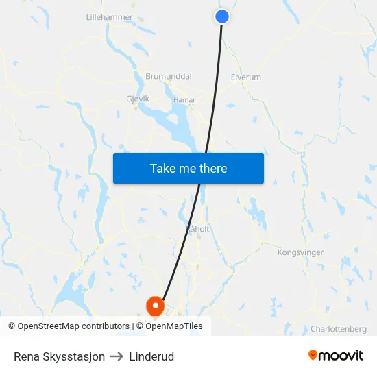 Rena Skysstasjon to Linderud map