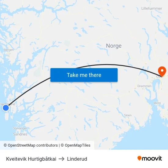 Kveitevik Hurtigbåtkai to Linderud map