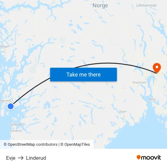 Evje to Linderud map