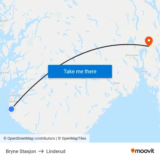 Bryne Stasjon to Linderud map