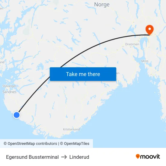 Egersund Bussterminal to Linderud map