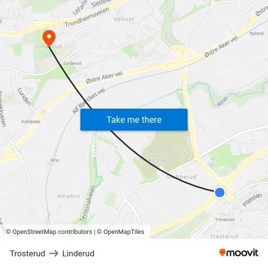 Trosterud to Linderud map
