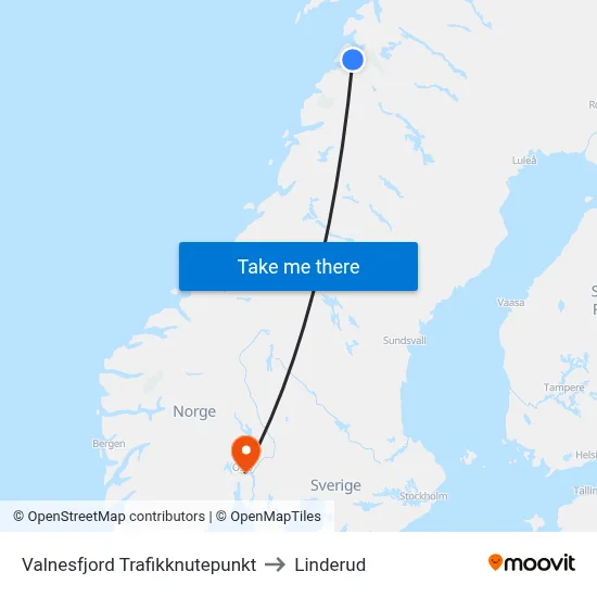 Valnesfjord Trafikknutepunkt to Linderud map