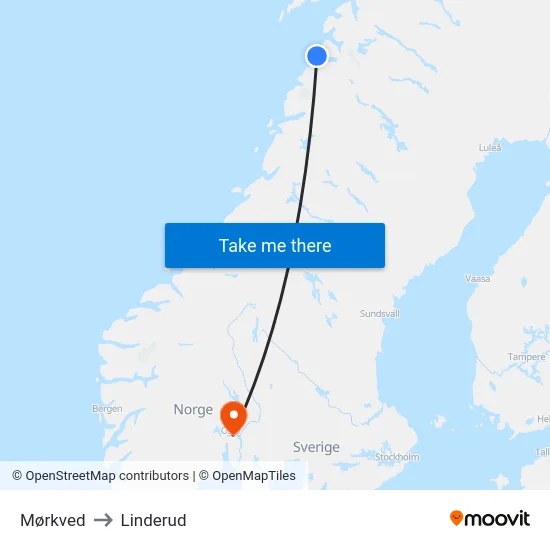 Mørkved to Linderud map