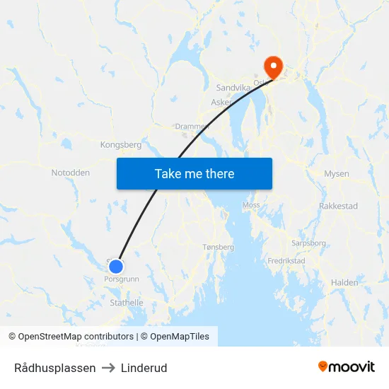 Rådhusplassen to Linderud map