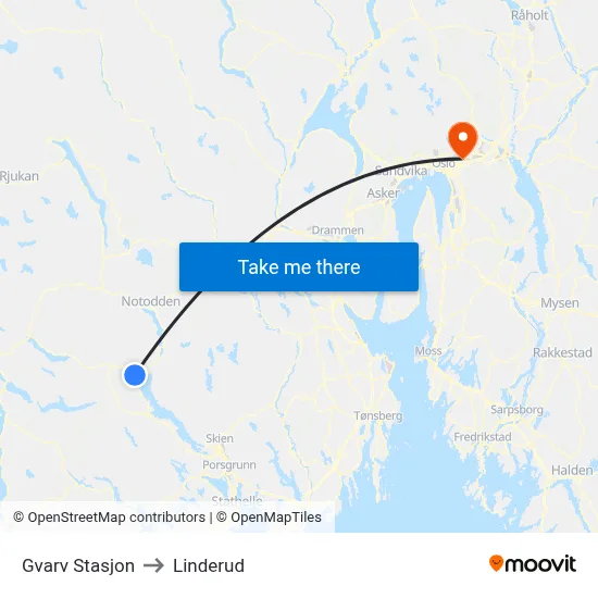 Gvarv Stasjon to Linderud map
