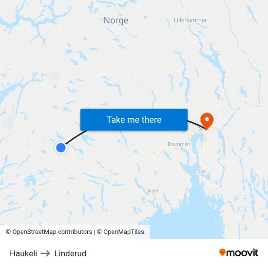 Haukeli to Linderud map