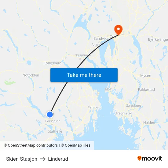 Skien Stasjon to Linderud map