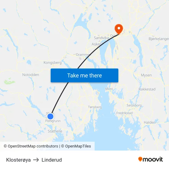 Klosterøya to Linderud map