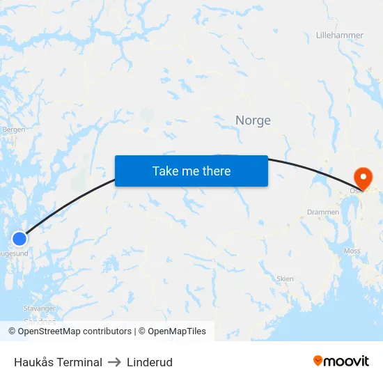 Haukås Terminal to Linderud map
