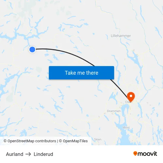 Aurland to Linderud map