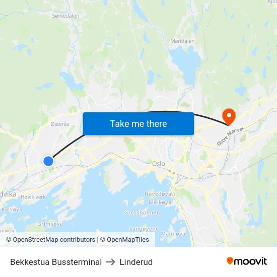 Bekkestua Bussterminal to Linderud map