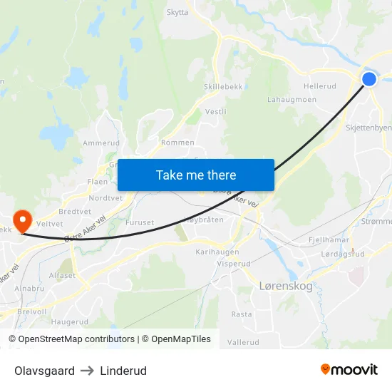 Olavsgaard to Linderud map