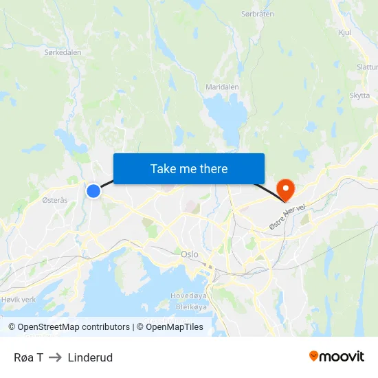 Røa T to Linderud map