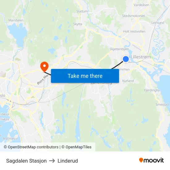 Sagdalen Stasjon to Linderud map