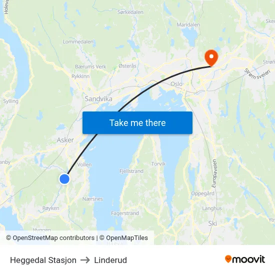 Heggedal Stasjon to Linderud map