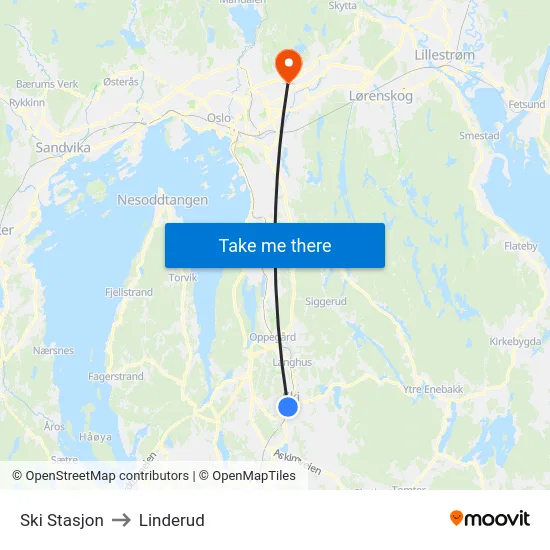Ski Stasjon to Linderud map
