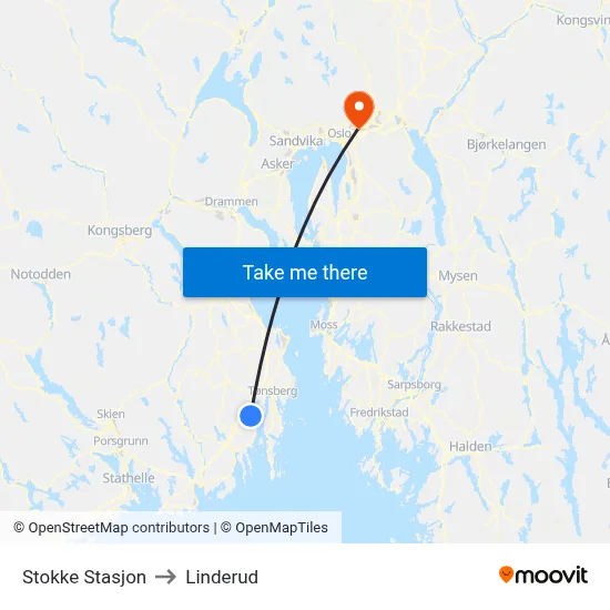 Stokke Stasjon to Linderud map