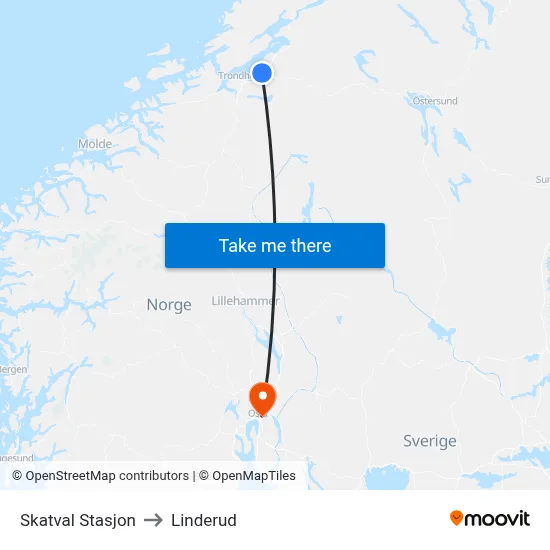 Skatval Stasjon to Linderud map