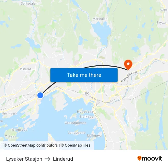 Lysaker Stasjon to Linderud map