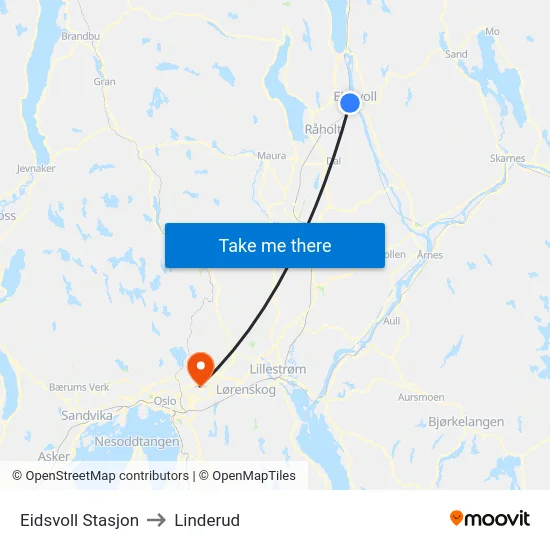 Eidsvoll Stasjon to Linderud map