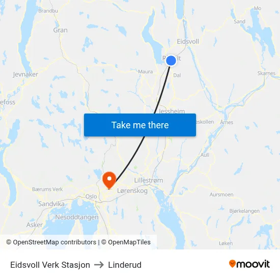 Eidsvoll Verk Stasjon to Linderud map