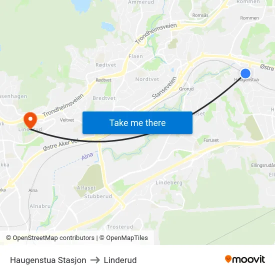 Haugenstua Stasjon to Linderud map